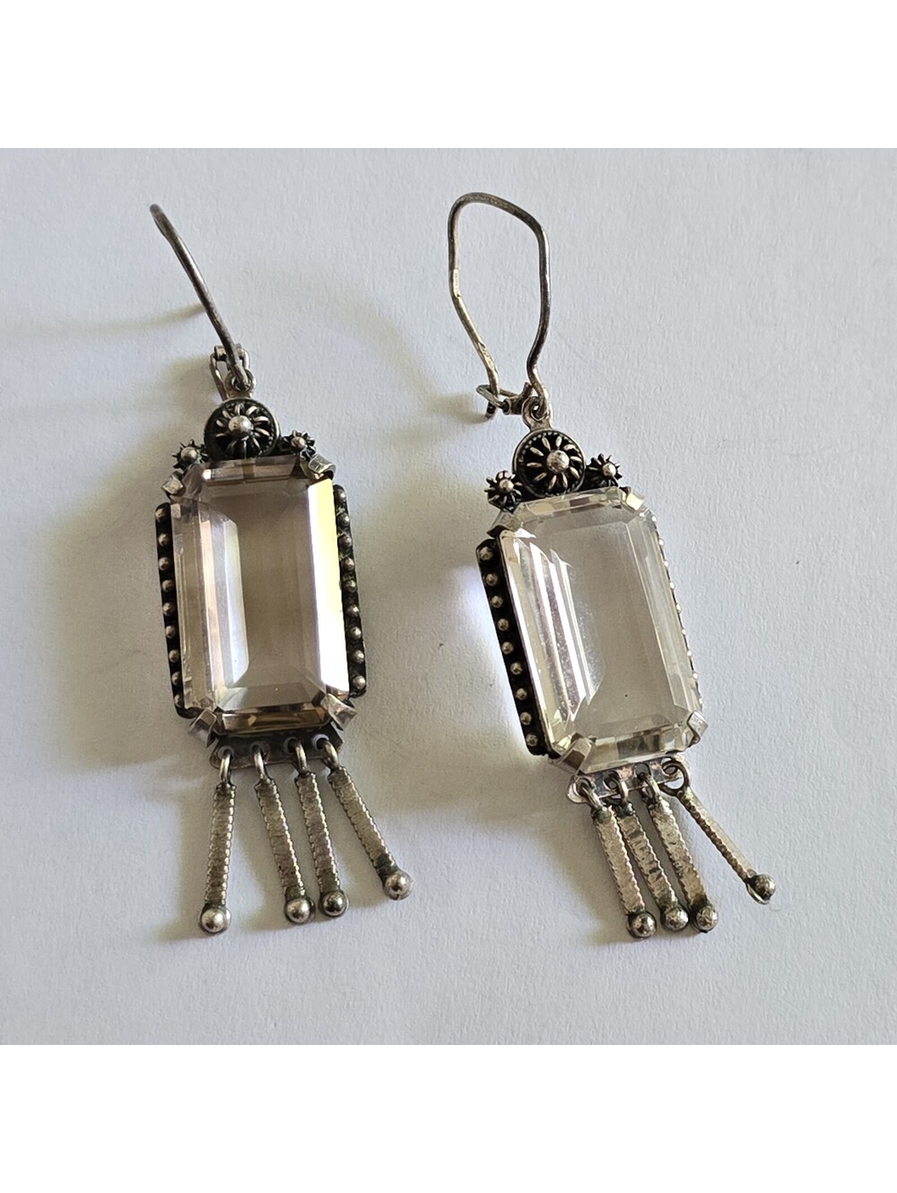 vintage 875 silver Soviet dangle earrings with large stone